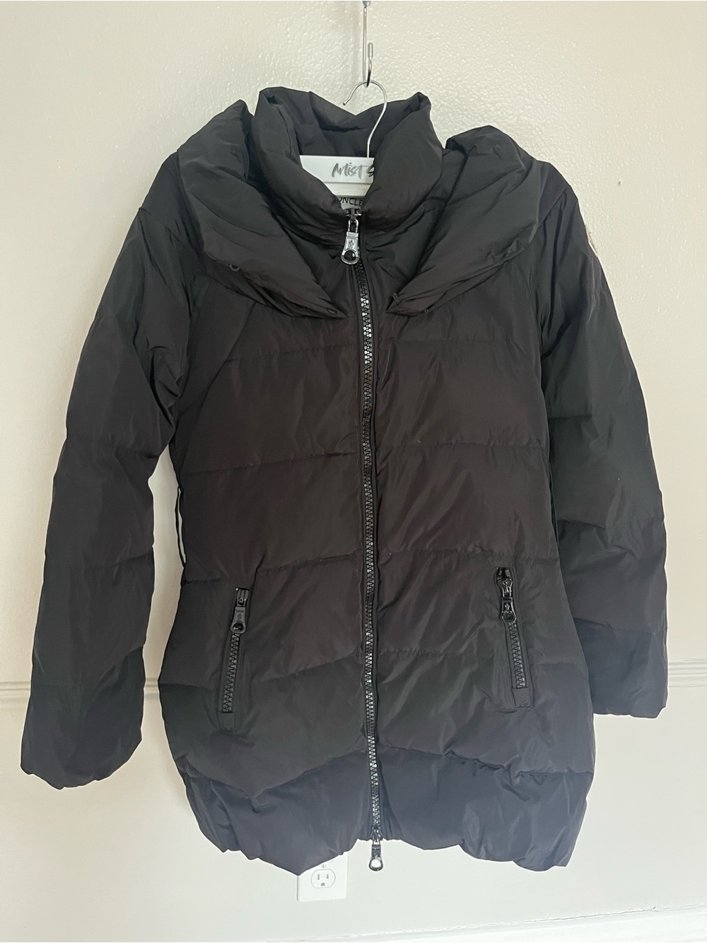 Moncler Black Quilted Down Puffer Jacket with High Collar